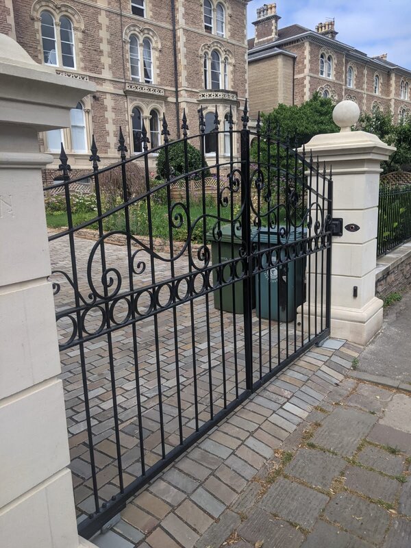 Wrought iron style automated steel gate in Clifton, Bristol 